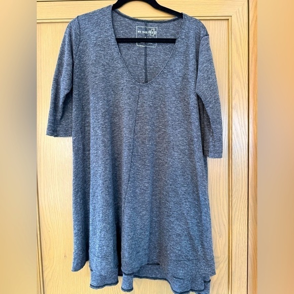 We The Free V-Neck Heather Gray Side Slit Tunic Fitted Arm / Small - Picture 1 of 10